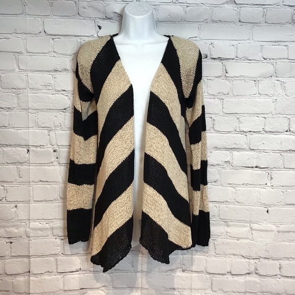 TCEC SWEATER OPEN FRONT CARDIGAN CHEVRON PRINT BLK NUDE OPEN WEAVE SZ MED - Picture 5 of 8